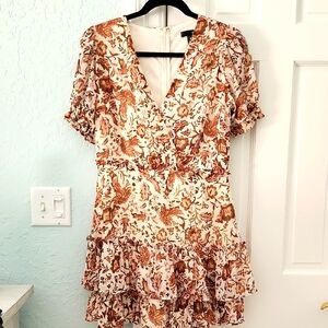 Aqua Cream Flutter Sleeve Ruffled Dress